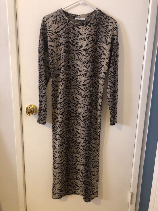 Zara Dresses & Skirts - Zara Animal Print Long Sleeve Bodycon Midi Dress size Small black tan